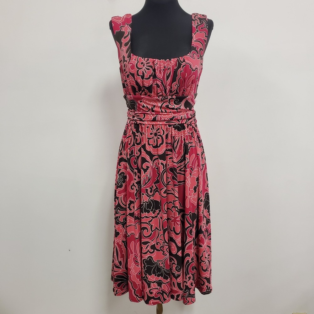 Maggy London Pink and Black Floral Midi Dress